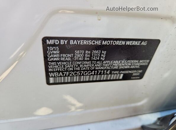 WBA7F2C57GG417114 2016 BMW 7 SERIES White Вид підкапотного простору