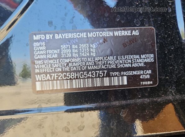 WBA7F2C58HG543757 2017 BMW ALPINA Угольный Вид наклейки с VIN-кодом