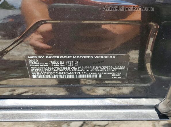 WBA7F2C59GG420175 2016 BMW 7 SERIES Gray Engine compartment view
