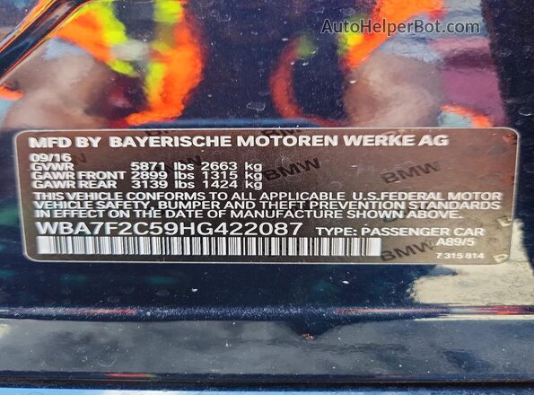 WBA7F2C59HG422087 2017 BMW 7 SERIES Blue ძრავის განყოფილების ხედი