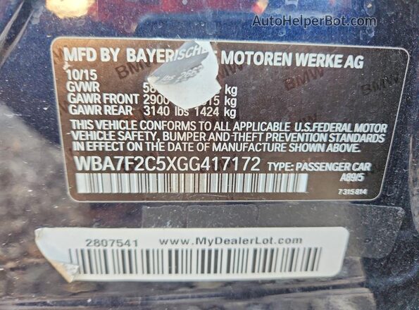 WBA7F2C5XGG417172 2016 BMW 7 SERIES Blue ძრავის განყოფილების ხედი