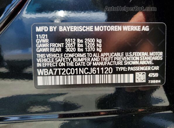 WBA7T2C01NCJ61120 2022 BMW 7 SERIES Black Вид підкапотного простору