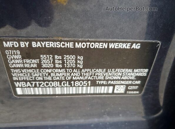 WBA7T2C08LGL18051 2020 BMW 7 SERIES Charcoal Vista del compartimento del motor