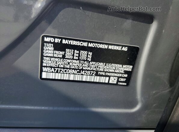 WBA7T2C08NCJ42872 2022 BMW 7 SERIES Серый Вид подкапотного пространства