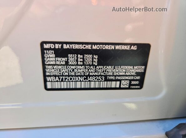 WBA7T2C0XNCJ48253 2022 BMW 7 SERIES White Vista del compartimento del motor
