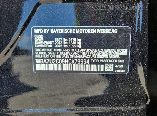 WBA7U2C09NCK79994 2022 BMW 7 SERIES Black Widok komory silnika
