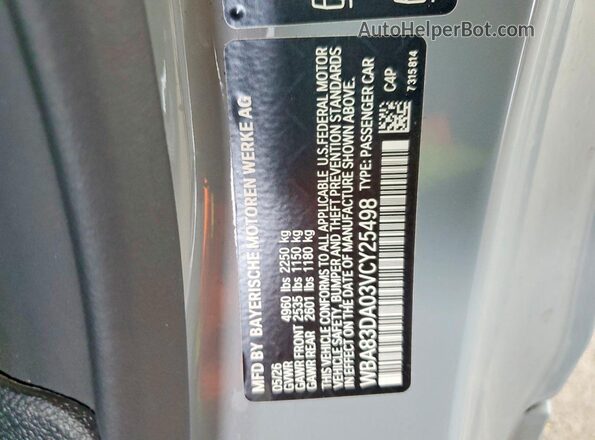 WBA83DA03VCY25498 2027 BMW M4 Gray Vista de la etiqueta del VIN