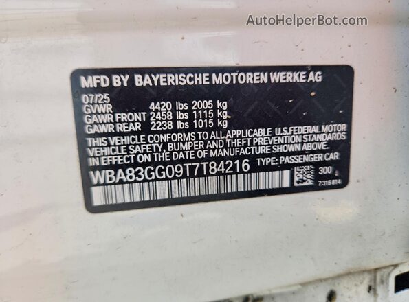 WBA83GG09T7T84216 2026 BMW 2 SERIES White VIN կոդի պիտակի տեսք