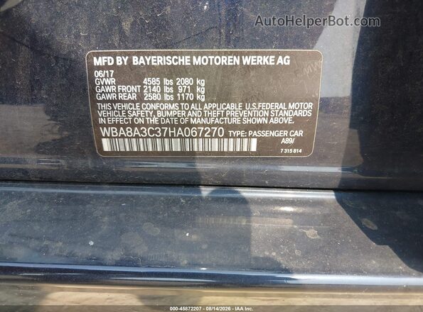 WBA8A3C37HA067270 2017 BMW 3 SERIES Dark Blue Շարժիչի բաժամունքի տեսք