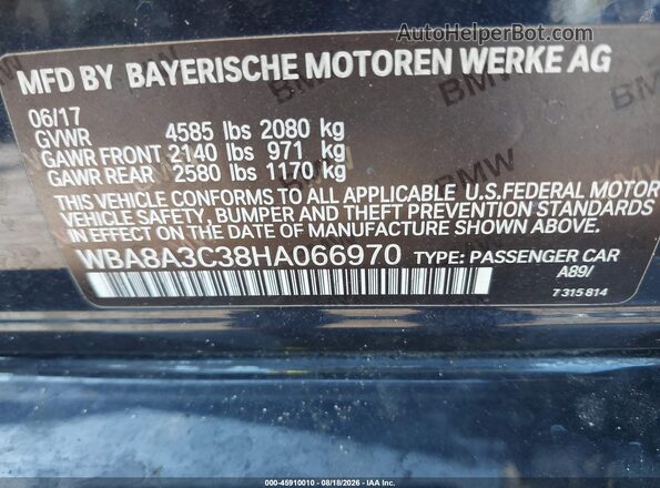 WBA8A3C38HA066970 2017 BMW 3 SERIES Blue Շարժիչի բաժամունքի տեսք