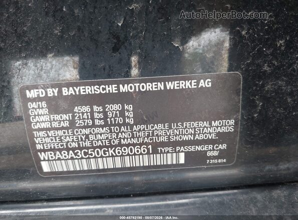 WBA8A3C50GK690661 2016 BMW 3 SERIES Black Vista del compartimento del motor