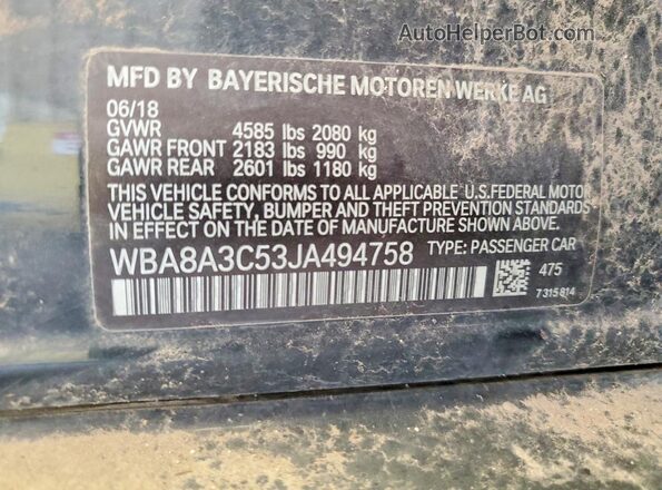 WBA8A3C53JA494758 2018 BMW 3 SERIES Black Вид підкапотного простору