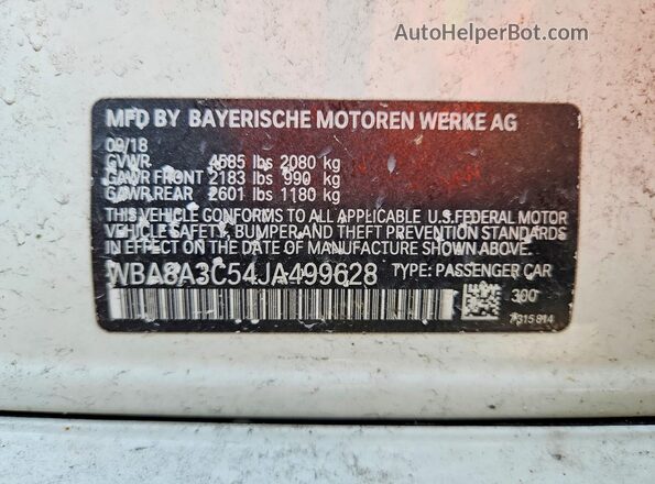 WBA8A3C54JA499628 2018 BMW 3 SERIES White Вид підкапотного простору