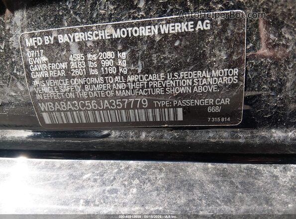 WBA8A3C56JA357779 2018 BMW 3 SERIES Black Widok komory silnika