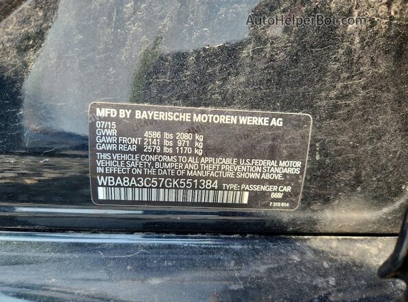 WBA8A3C57GK551384 2016 BMW 3 SERIES Black ძრავის განყოფილების ხედი