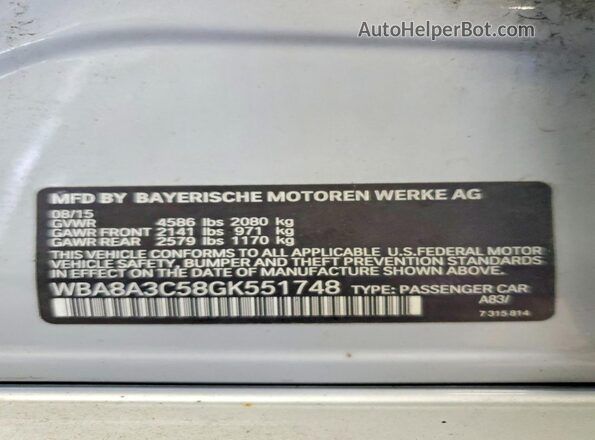 WBA8A3C58GK551748 2016 BMW 3 SERIES Silver ძრავის განყოფილების ხედი