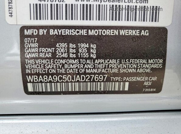 WBA8A9C50JAD27697 2018 BMW 3 SERIES Silver Вид підкапотного простору