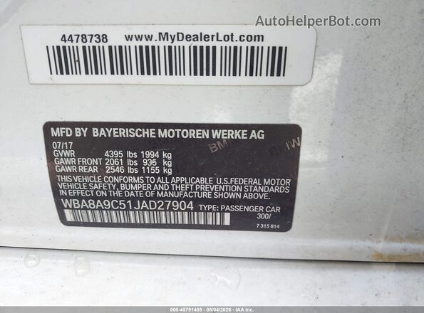 WBA8A9C51JAD27904 2018 BMW 3 SERIES White Շարժիչի բաժամունքի տեսք