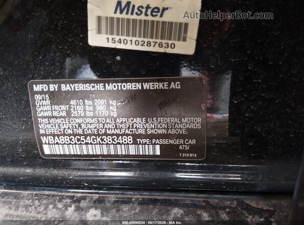 WBA8B3C54GK383488 2016 BMW 3 SERIES Black Vista del compartimento del motor