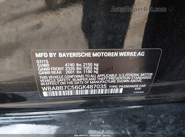 WBA8B7C56GK487035 2016 BMW 3 SERIES Black Շարժիչի բաժամունքի տեսք