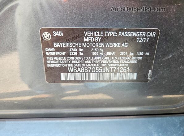 WBA8B7G55JNT71261 2018 BMW 3 SERIES Gray Widok komory silnika