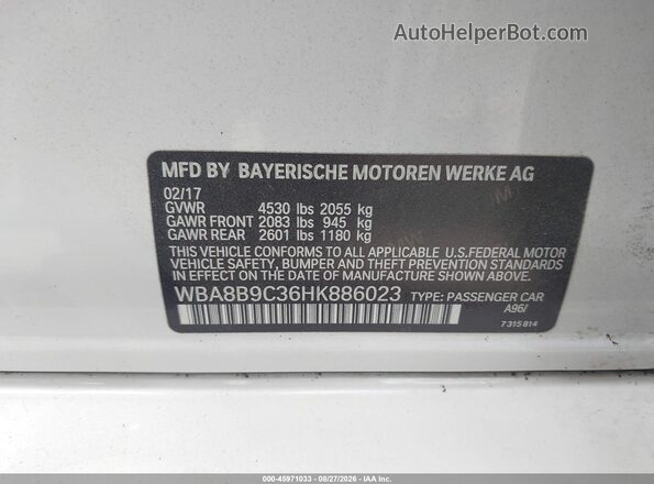 WBA8B9C36HK886023 2017 BMW 3 SERIES White Вид підкапотного простору