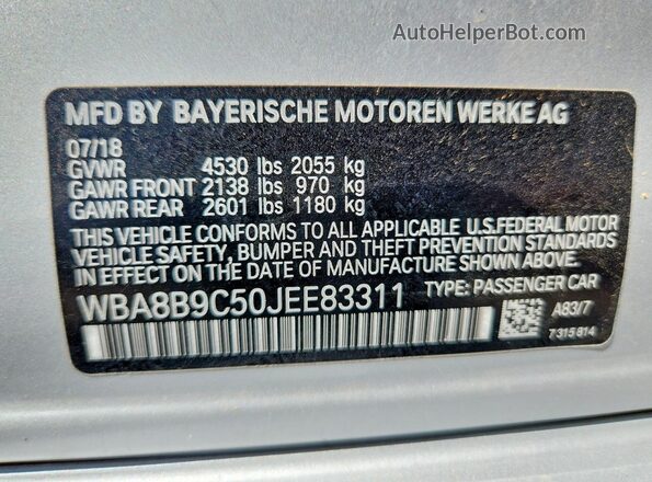 WBA8B9C50JEE83311 2018 BMW 3 SERIES Серебряный Вид подкапотного пространства