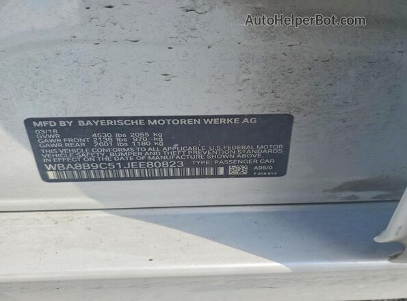 WBA8B9C51JEE80823 2018 BMW 3 SERIES White Вид підкапотного простору
