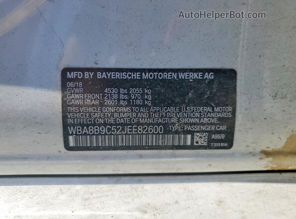 WBA8B9C52JEE82600 2018 BMW 3 SERIES White Вид підкапотного простору
