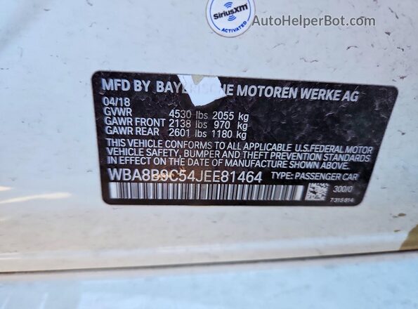 WBA8B9C54JEE81464 2018 BMW 3 SERIES White ძრავის განყოფილების ხედი