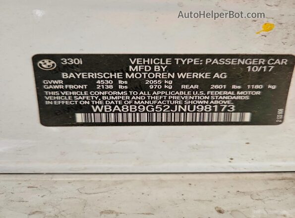 WBA8B9G52JNU98173 2018 BMW 3 SERIES White 