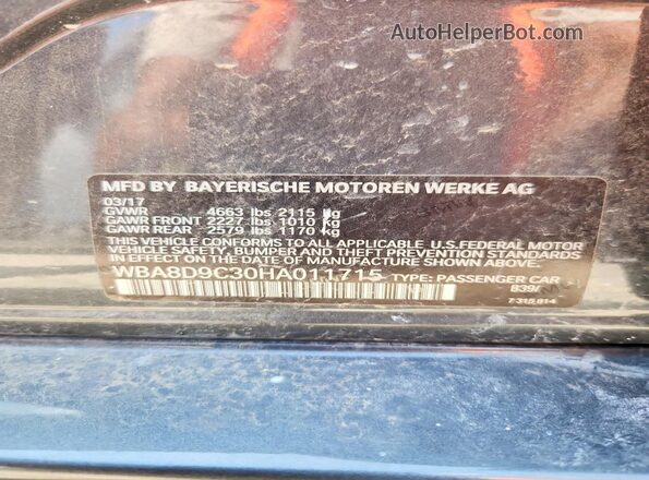 WBA8D9C30HA011715 2017 BMW 3 SERIES Gray Vista de la etiqueta del VIN