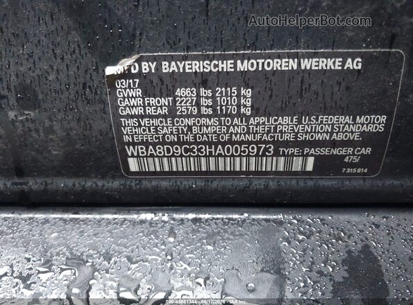 WBA8D9C33HA005973 2017 BMW 3 SERIES Black Widok komory silnika