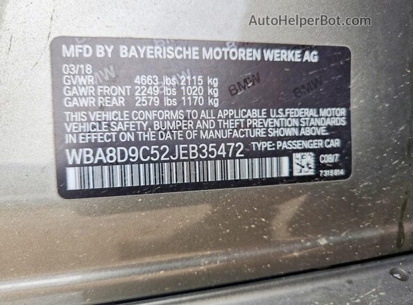 WBA8D9C52JEB35472 2018 BMW 3 SERIES Silver ძრავის განყოფილების ხედი