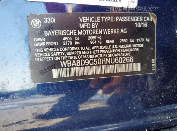 WBA8D9G50HNU60266 2017 BMW 3 SERIES Blue Սալոնի 360 աստիճան տեսք