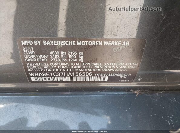 WBA8E1C37HA156586 2017 BMW 3 SERIES Black Widok komory silnika