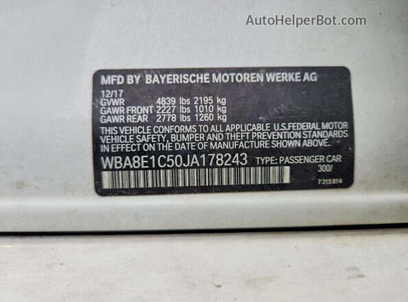 WBA8E1C50JA178243 2018 BMW 3 SERIES White Вид підкапотного простору