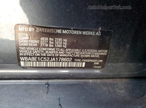 WBA8E1C52JA178602 2018 BMW 3 SERIES Черный Вид подкапотного пространства