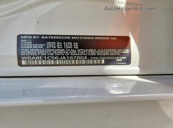 WBA8E1C56JA167604 2018 BMW 3 SERIES White ძრავის განყოფილების ხედი