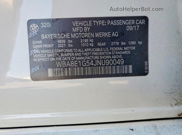 WBA8E1G54JNU90049 2018 BMW 3 SERIES White Widok komory silnika