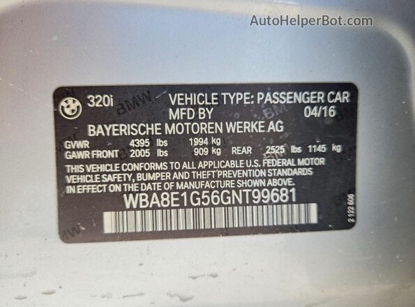 WBA8E1G56GNT99681 2016 BMW 3 SERIES Silver Շարժիչի բաժամունքի տեսք