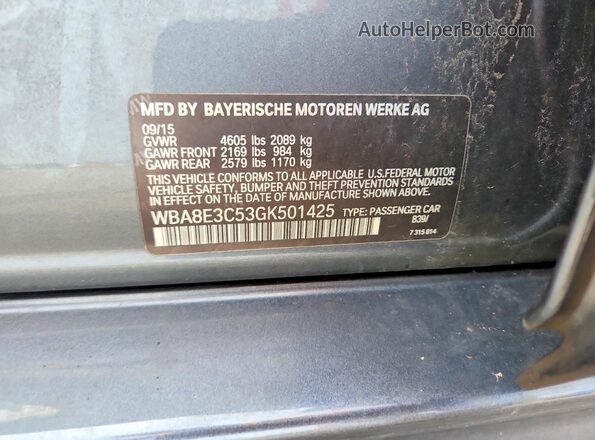 WBA8E3C53GK501425 2016 BMW 3 SERIES Gray Engine compartment view