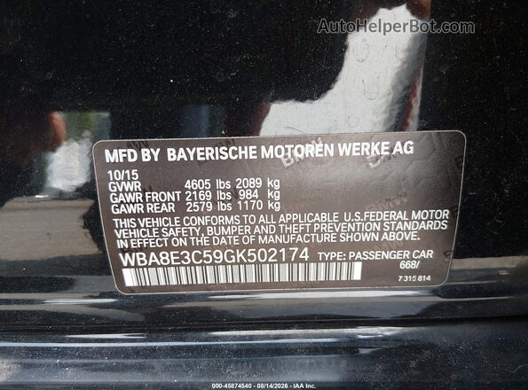 WBA8E3C59GK502174 2016 BMW 3 SERIES Black Widok komory silnika