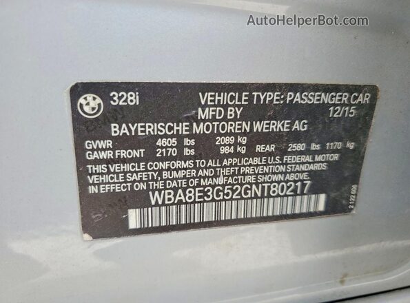 WBA8E3G52GNT80217 2016 BMW 3 SERIES Silver ძრავის განყოფილების ხედი