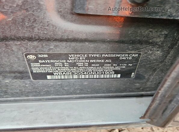 WBA8E3G54GNU01908 2016 BMW 3 SERIES Silver Vista del compartimento del motor