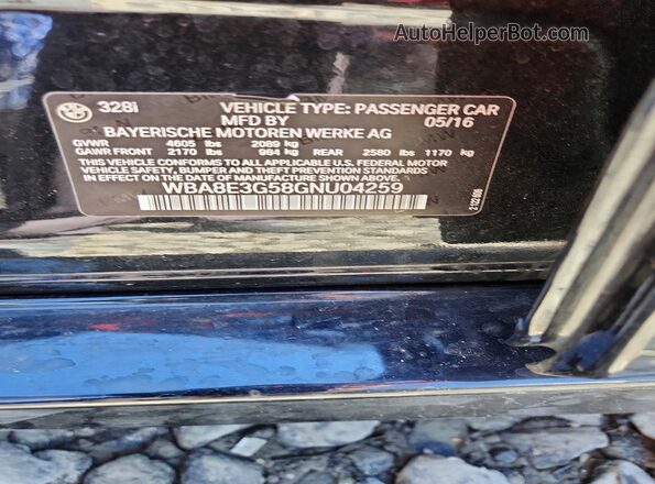 WBA8E3G58GNU04259 2016 BMW 3 SERIES Black Vista del compartimento del motor