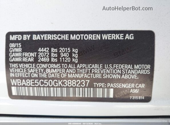 WBA8E5C50GK388237 2016 BMW 3 SERIES White Vista del compartimento del motor