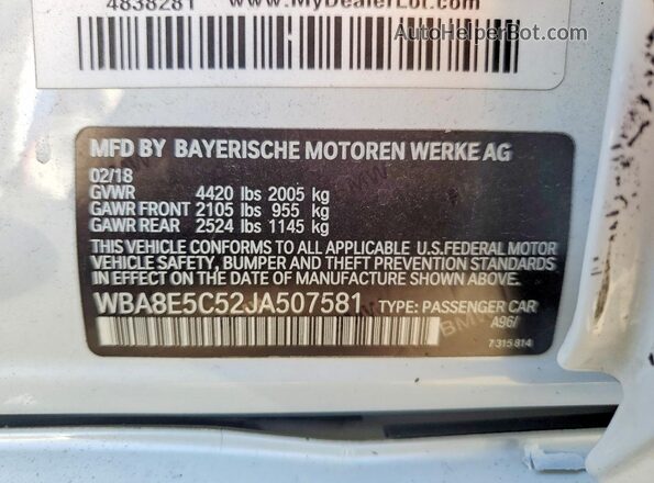 WBA8E5C52JA507581 2018 BMW 3 SERIES White Շարժիչի բաժամունքի տեսք