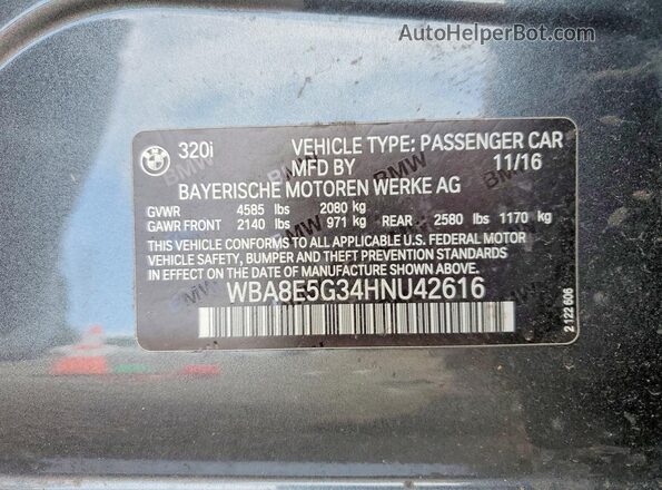 WBA8E5G34HNU42616 2017 BMW 3 SERIES Gray Widok komory silnika