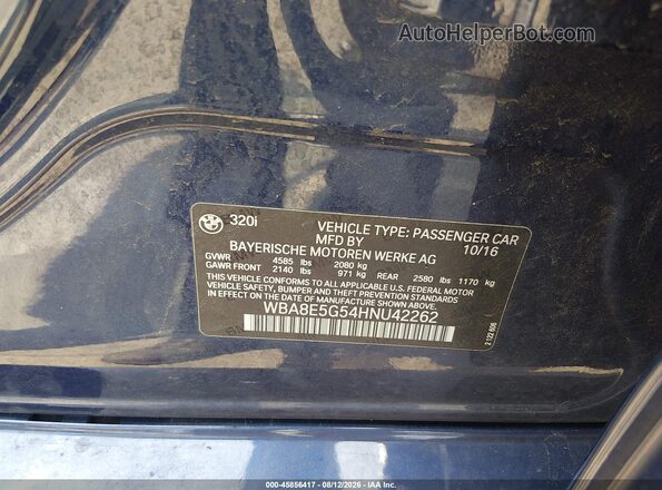 WBA8E5G54HNU42262 2017 BMW 3 SERIES Navy Engine compartment view